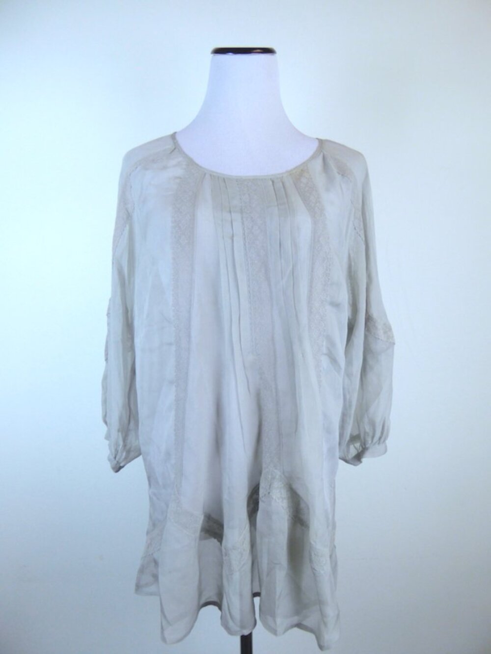 JOHNNY WAS SILK lace top 4 love & liberty tunic sheer S